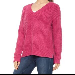 NWT Lucky Brand Womens V-Neck Waffle Knit Sweater cranberry 100% Cotton Lightwei